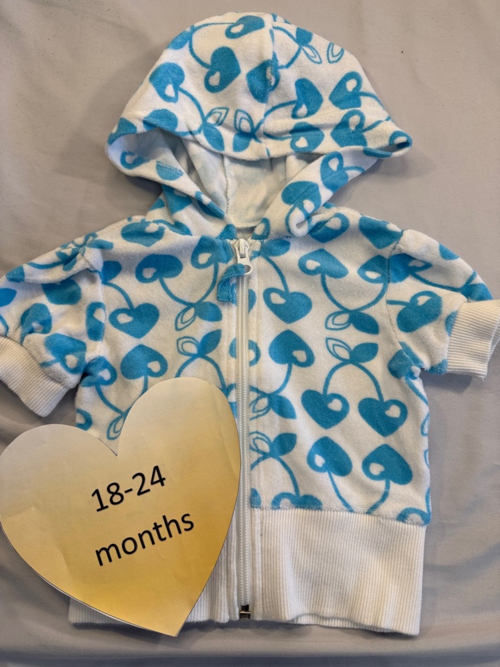 Old Navy Kids - Terry clothe short sleeve Hoodie sweater with Blue Heart Design